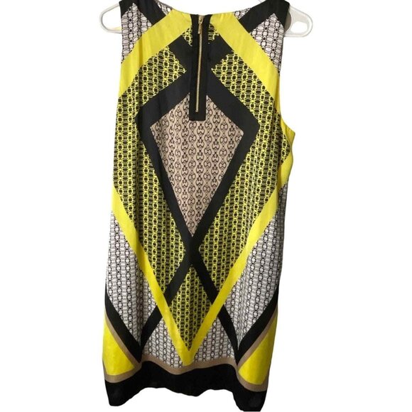 Dana Buchman Yellow/Black Geometric Retro Satin Sheath Sleeveless Midi Dress XL - Picture 3 of 8